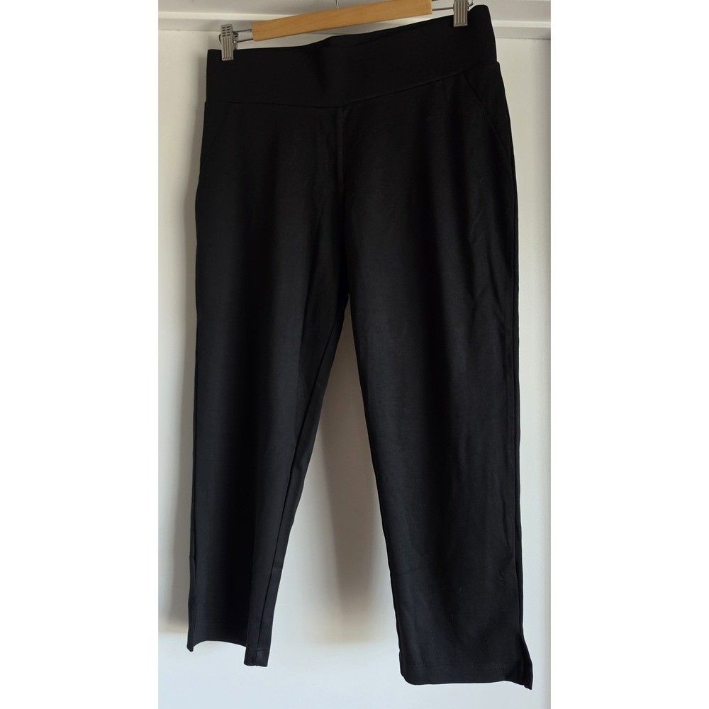 NWT Tapata Women Cropped Pants M Black Solid Casual Straight Trousers Slacks